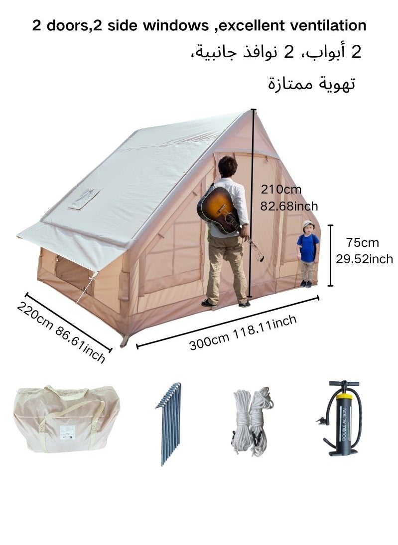 QQCAMP - 300X220CM Inflatable Cabin Tent for 3-4 Persons with Waterproof 420D Oxford Fabric - Image 1