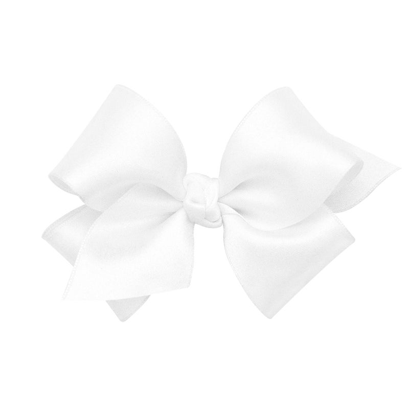 Wee Ones Girls' Classic French Satin Hair Bow on a WeeStay Clip with a Knot Wrap Center, Small, White - Image 1