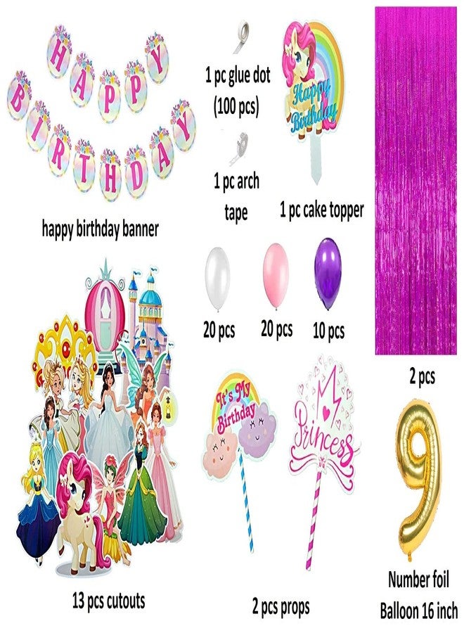 FI - FLICK IN 72 pcs 9th Birthday Decoration for Girls Curtain Backdrop Pumpkin Car Castle Cutouts 9th Birthday Princess Decoration for Girls Elsa Bday Theme Decorations (Pack of 72, Multicolor) - Image 2