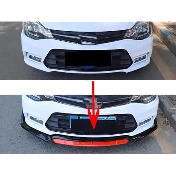 Aokzeeo Universal Red Front Bumper Lip Chin Spoiler PP Front Bumper Lip Sopiler Wing Body with Adjustable 8"-11" Support Splitter Rod - Image 3
