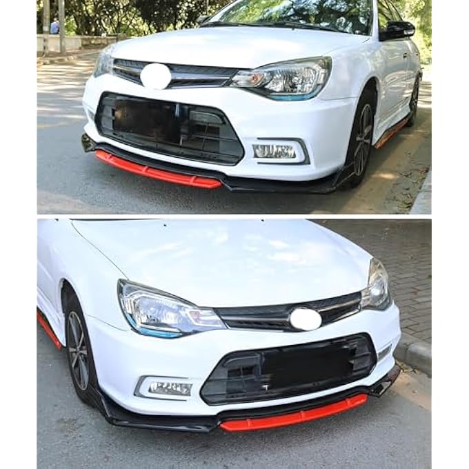 Aokzeeo Universal Red Front Bumper Lip Chin Spoiler PP Front Bumper Lip Sopiler Wing Body with Adjustable 8"-11" Support Splitter Rod - Image 4