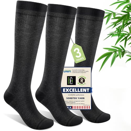 Iambamboo Mens Compression Socks for Men Women (3 Pairs) 15-20 mmHg Bamboo Viscose Knee High Sock for Travel S/M (Dark Gray) - Image 1