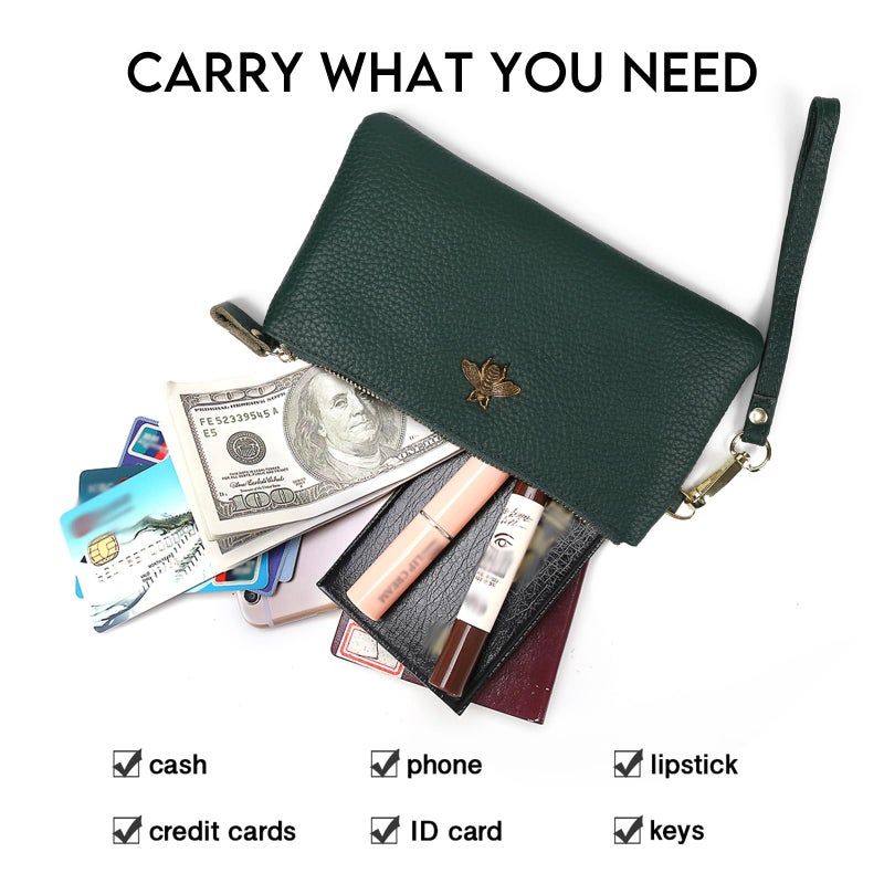 imeetu Women's Wristlet Clutch Purse Leather Cell Phone Wallet Handbag with Wrist Strap (Green) - Image 3