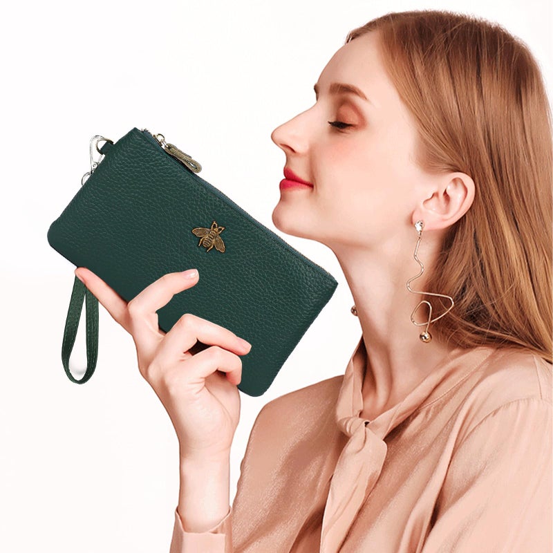 imeetu Women's Wristlet Clutch Purse Leather Cell Phone Wallet Handbag with Wrist Strap (Green) - Image 4
