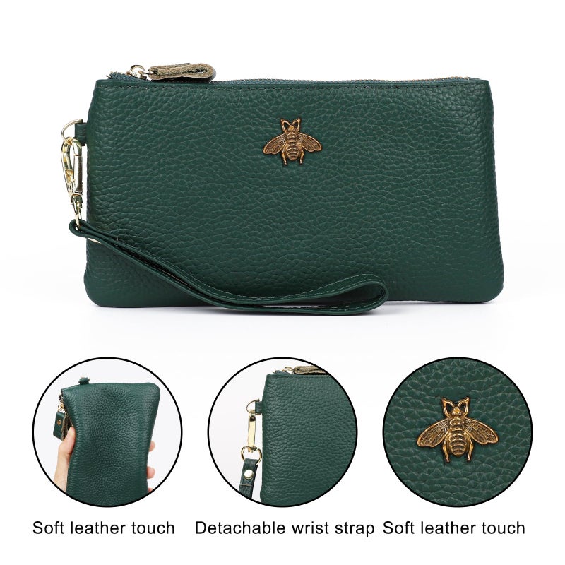 imeetu Women's Wristlet Clutch Purse Leather Cell Phone Wallet Handbag with Wrist Strap (Green) - Image 5