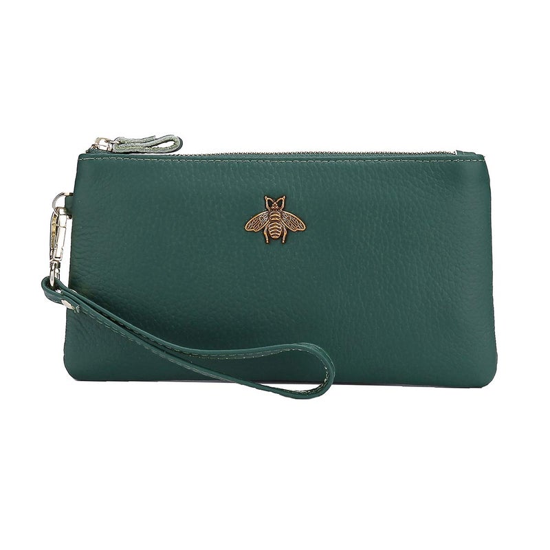 imeetu Women's Wristlet Clutch Purse Leather Cell Phone Wallet Handbag with Wrist Strap (Green) - Image 1