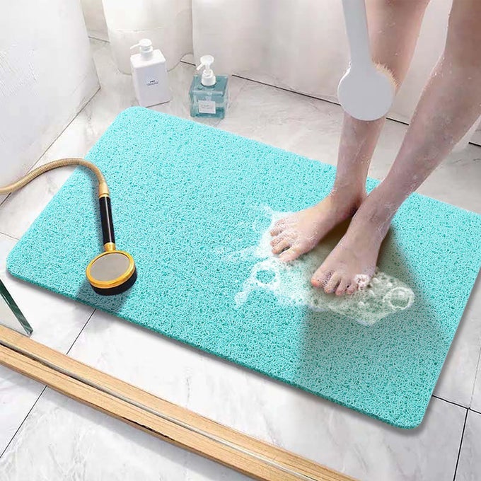 SOFT TEXTURED BATH SHOWER TUB MAT 24X16 INCH PHTHALATE FREE NON SLIP COMFORT BATHTUB MATS WITH DRAIN PVC LOOFAH BATHROOM MATS FOR WET AREAS QUICK DRYING