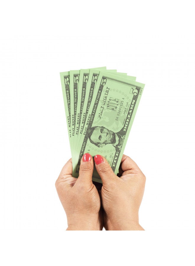 LEARNING ADVANTAGE Five Dollar Play Bills - Set of 100 $5 Paper Bills - Designed and Sized Like Real US Currency - Teach Currency, Counting and Math with Play Money - Image 3