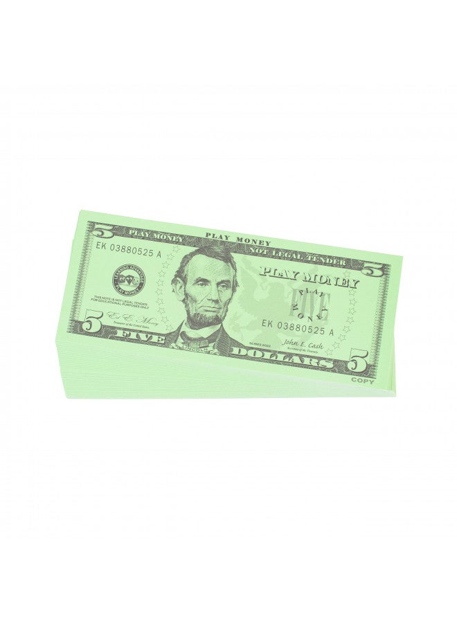 LEARNING ADVANTAGE Five Dollar Play Bills - Set of 100 $5 Paper Bills - Designed and Sized Like Real US Currency - Teach Currency, Counting and Math with Play Money - Image 2