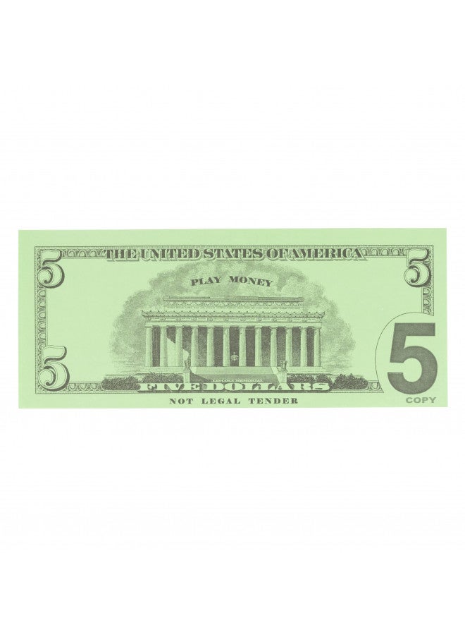 LEARNING ADVANTAGE Five Dollar Play Bills - Set of 100 $5 Paper Bills - Designed and Sized Like Real US Currency - Teach Currency, Counting and Math with Play Money - Image 5