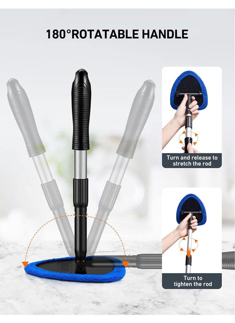 Generic - Windshield Cleaner, Microfiber Car Window Cleaner with 4 Reusable and Washable Microfiber Pads and Extendable Handle Auto Inside Glass Wiper Kit (Blue) - Image 1