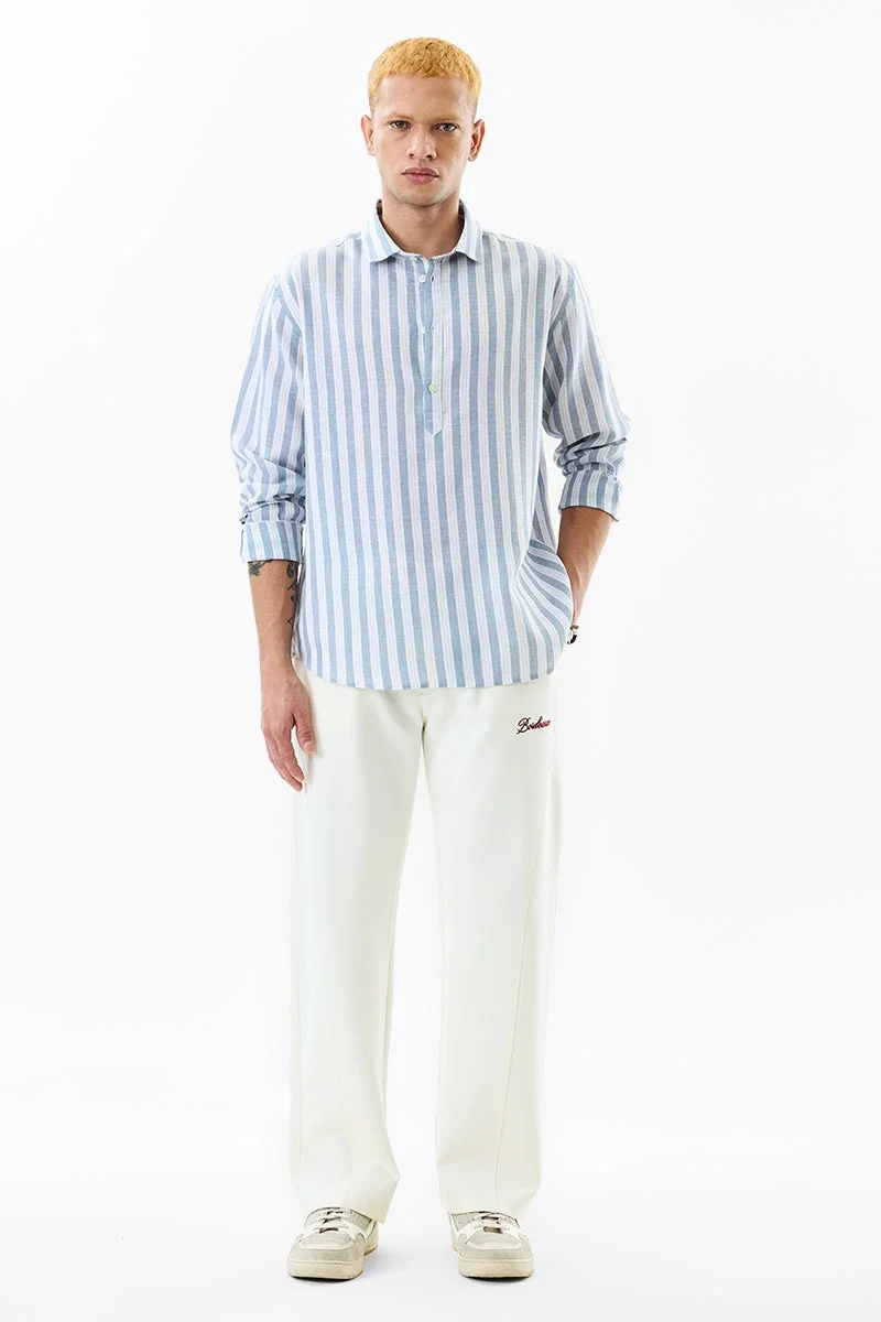 سنيتش Light Blue Striped Long Sleeve Regular Fit Shirt