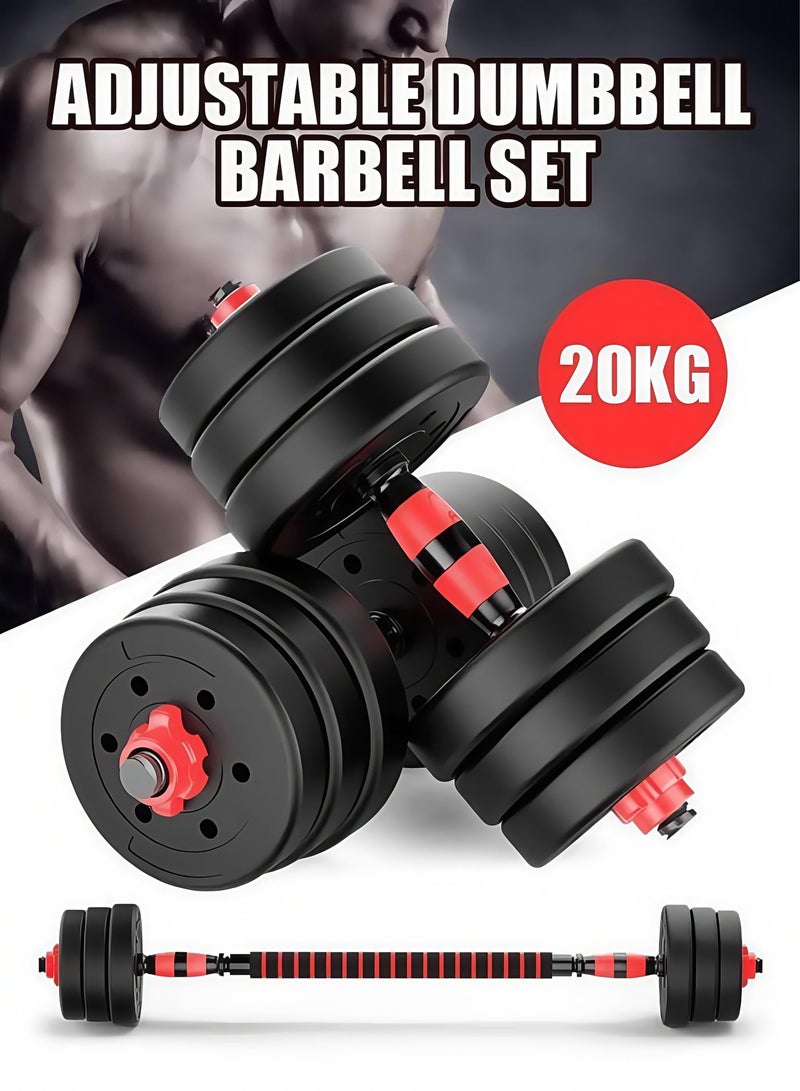 SHEIDLIN Adjustable Dumbbell Set 20KG Convertible Barbell Home Gym Fitness Workout Weights Equipment For Full Body Training - Image 1
