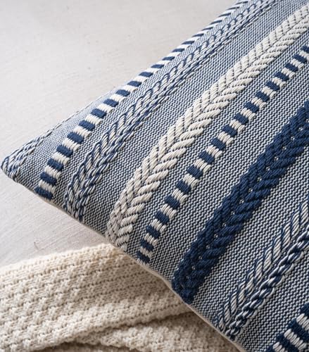 Cethom Boho Throw Pillow Covers 20x20 Inch Set of 2, Farmhouse Decorative Couch Pillow Cases, Navy Blue Accent Pillows of Bed, Sofa Bedroom Living Room Home Decor Cushion Cover - Image 4