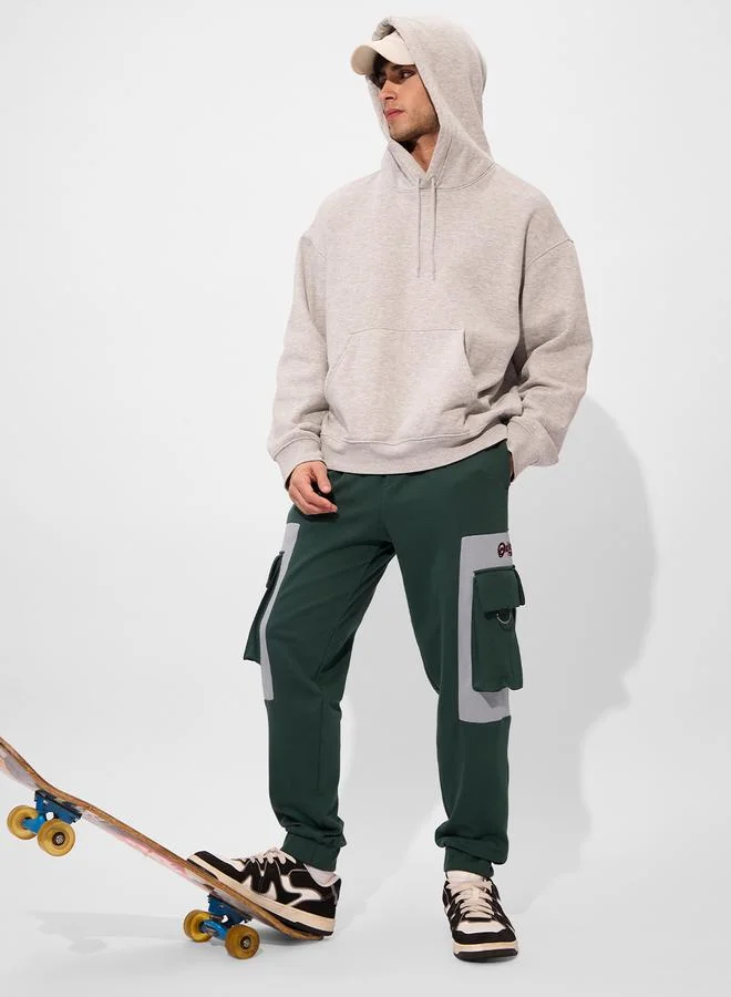 The Souled Store Men Green Color Block Oversized Cargo Joggers
