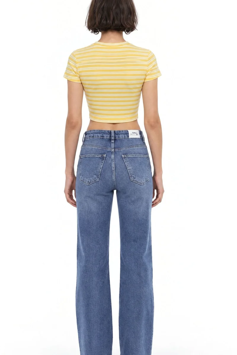 Squalo Mid Blue Denim SQUALO Straight Leg Pants for Women | Best Price UAE
