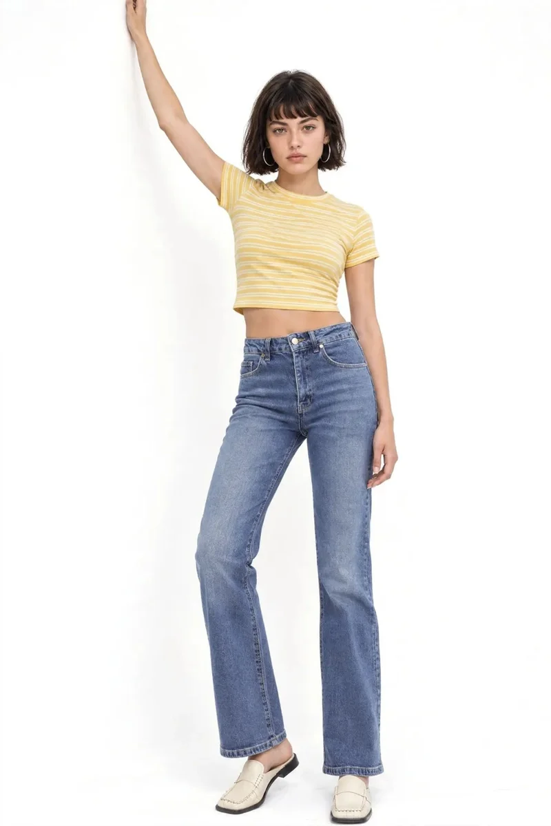Squalo Mid Blue Denim SQUALO Straight Leg Pants for Women | Best Price UAE