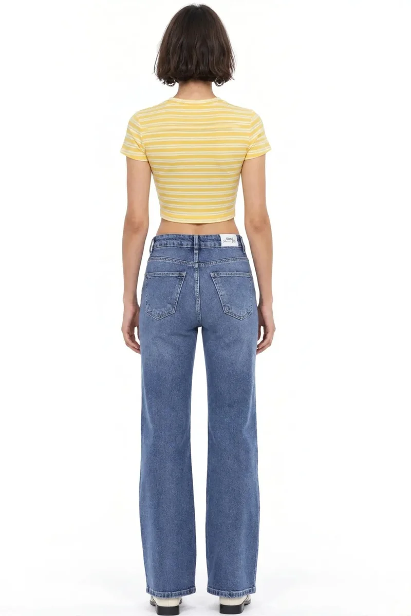 Squalo Mid Blue Denim SQUALO Straight Leg Pants for Women | Best Price UAE