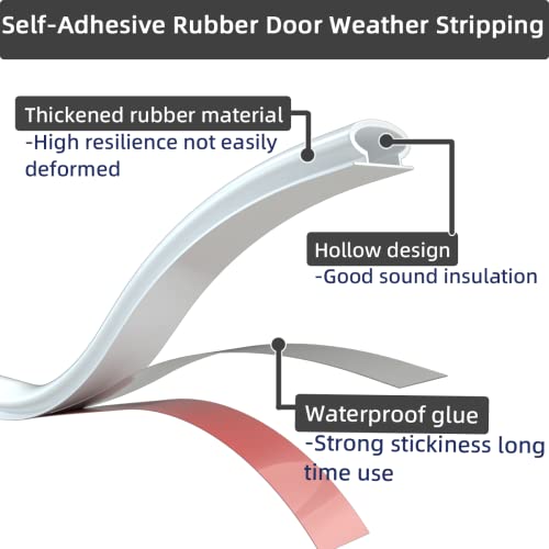 ESUFEIR 26Feet Door Weather Stripping Door Seal Strip,Self-Adhesive Rubber Door Insulation Weather Strip for Windows and Doors Soundproofing,Weatherstripping for Doors Frame Gap Blocker(White) - Image 4