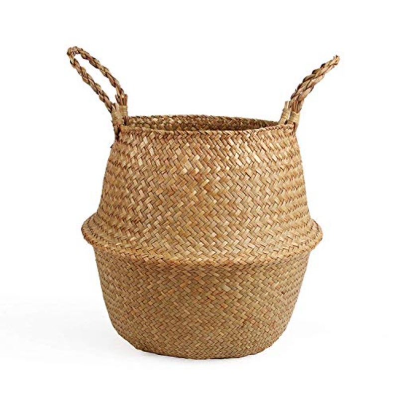 Woven Seagrass Belly Basket for Storage, Plant Pot, Laundry, Picnic and Grocery Large, Natural Tan, Handwoven Durability - Image 1