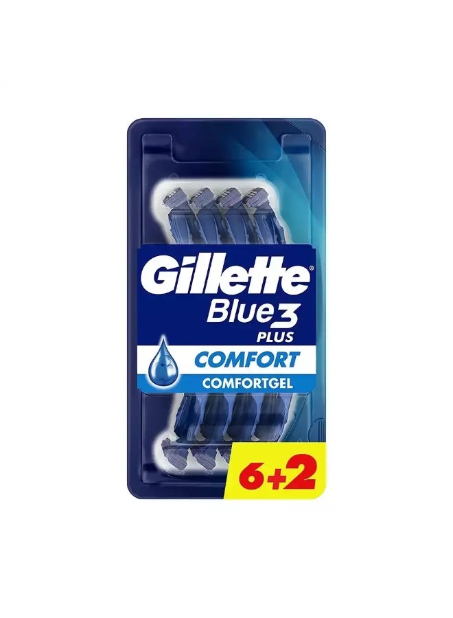 Gillette Blue 3 Comfort Disposable Razors, Pack of 8 Pcs