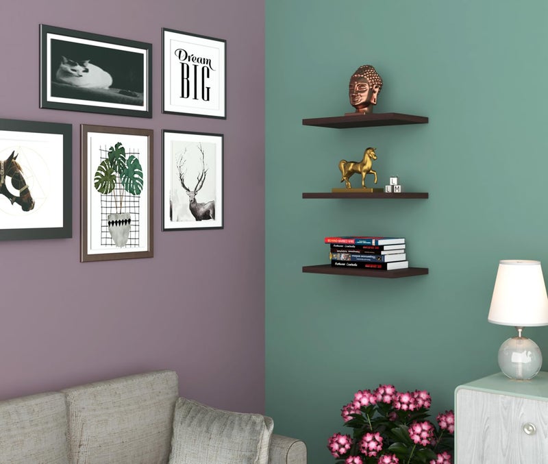 Captiver Mini MDF Wood Wall Mount Decorative Shelf Tier 3 (10X20 CM, Wenge) Books Home Bathroom Corner Living Room Storage Shelves Save Space Keep Trophy Pooja - Image 3