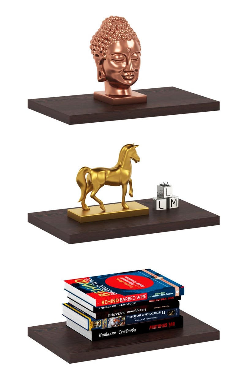 Captiver Mini MDF Wood Wall Mount Decorative Shelf Tier 3 (10X20 CM, Wenge) Books Home Bathroom Corner Living Room Storage Shelves Save Space Keep Trophy Pooja - Image 1