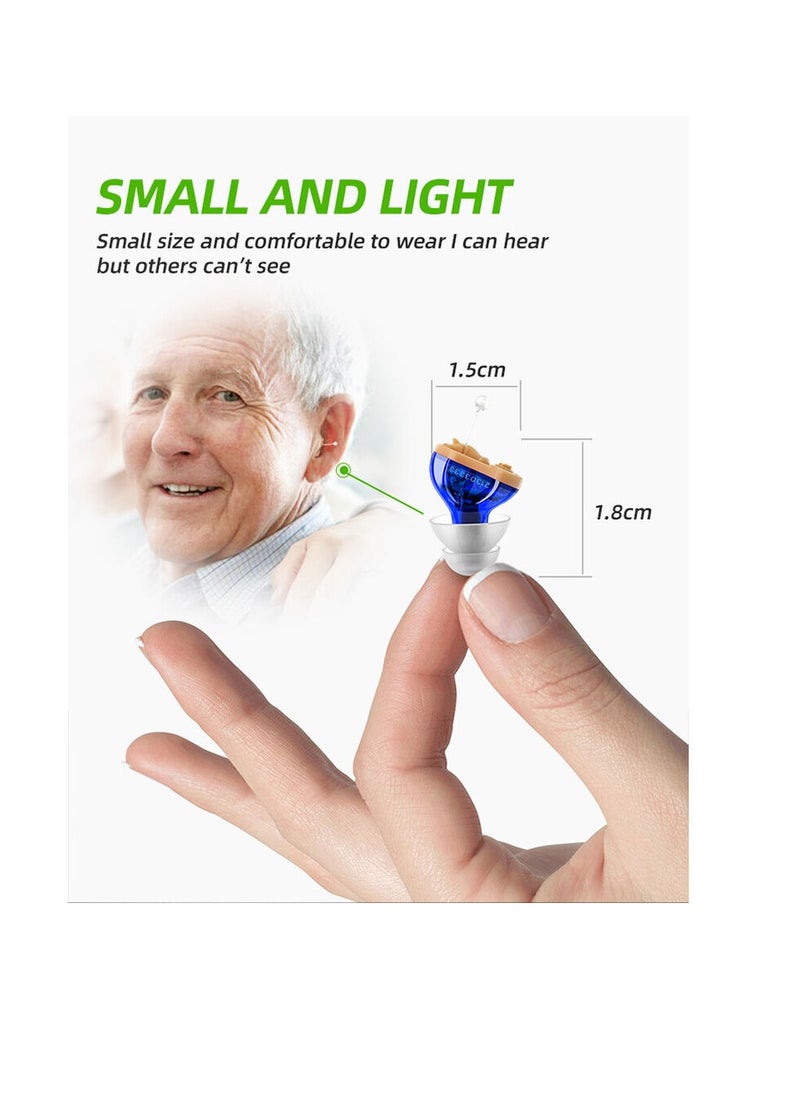 Premium Digital Hearing Amplifier - Invisible in Canal (CIC) in-Ear Mini Sound Enhancer, Near-Invisible, Noise Cancelling, Personal Sound Hearing Amplifier - Left Ear, Blue