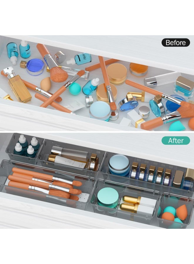 مجموعة منظم أدراج مستوردة من 6 قطع، شفافة ، صواني تخزين أدراج أكريليك، صناديق تخزين لمستحضرات التجميل، المجوهرات، الأدوات، الأدوات المكتبية - Image 4