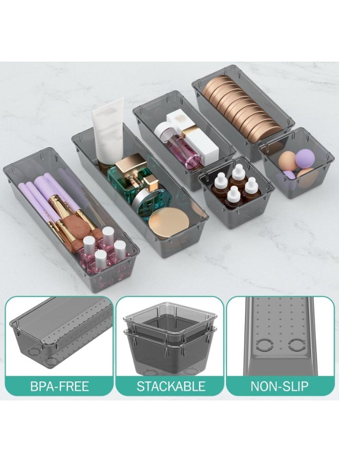 مجموعة منظم أدراج مستوردة من 6 قطع، شفافة ، صواني تخزين أدراج أكريليك، صناديق تخزين لمستحضرات التجميل، المجوهرات، الأدوات، الأدوات المكتبية - Image 3