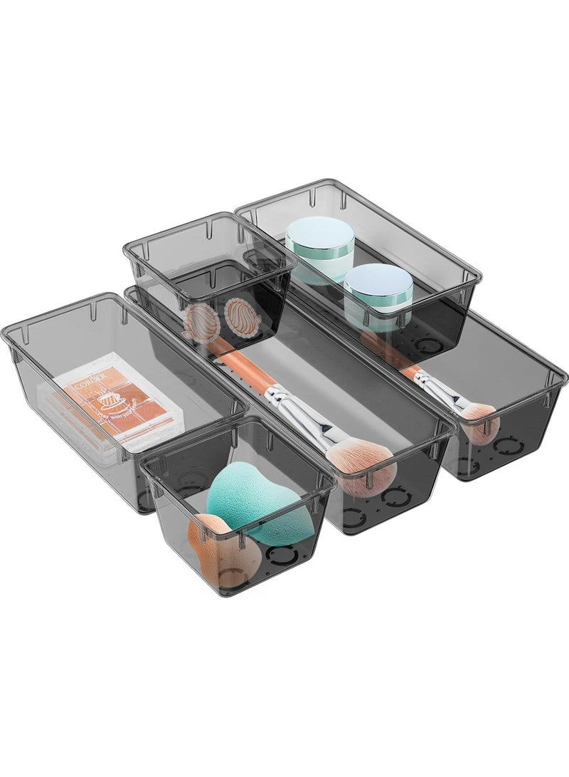 مجموعة منظم أدراج مستوردة من 6 قطع، شفافة ، صواني تخزين أدراج أكريليك، صناديق تخزين لمستحضرات التجميل، المجوهرات، الأدوات، الأدوات المكتبية - Image 1