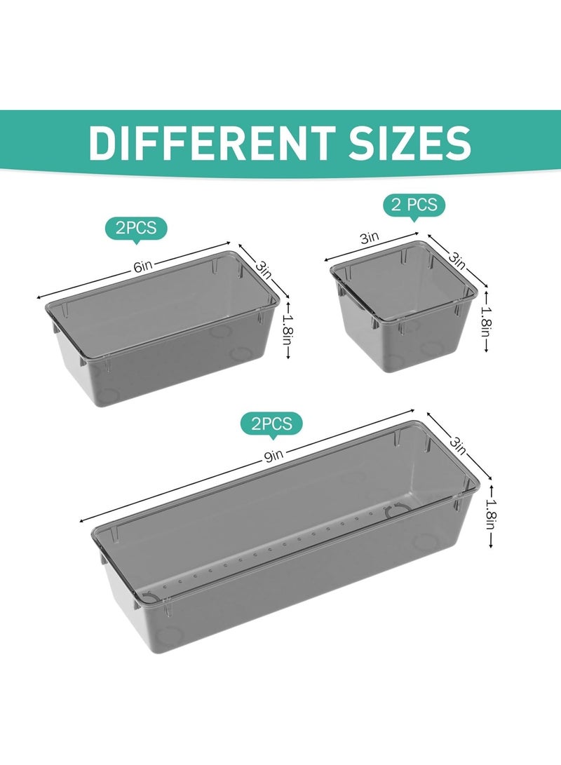 مجموعة منظم أدراج مستوردة من 6 قطع، شفافة ، صواني تخزين أدراج أكريليك، صناديق تخزين لمستحضرات التجميل، المجوهرات، الأدوات، الأدوات المكتبية - Image 2