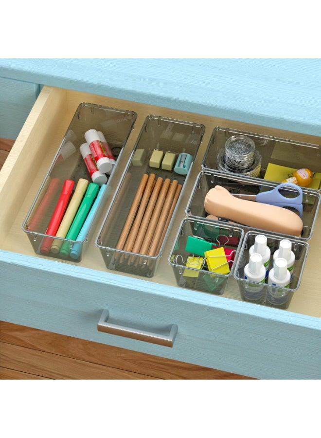 مجموعة منظم أدراج مستوردة من 6 قطع، شفافة ، صواني تخزين أدراج أكريليك، صناديق تخزين لمستحضرات التجميل، المجوهرات، الأدوات، الأدوات المكتبية - Image 5