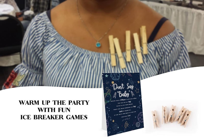GNATV Galaxy Dont Say Baby Game 1 Sign And 50 Mini Natural Clothespins Dont Say Baby Baby Shower Game Baby Shower Decorations Baby Shower Games Gender Neutral Outer Space Baby Shower Game DS17 - Image 3