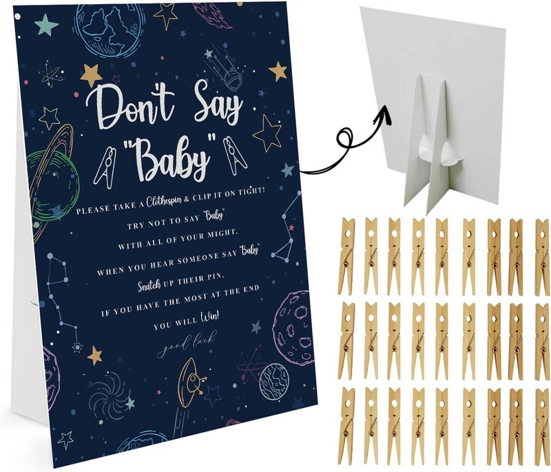 GNATV Galaxy Dont Say Baby Game 1 Sign And 50 Mini Natural Clothespins Dont Say Baby Baby Shower Game Baby Shower Decorations Baby Shower Games Gender Neutral Outer Space Baby Shower Game DS17 - Image 1