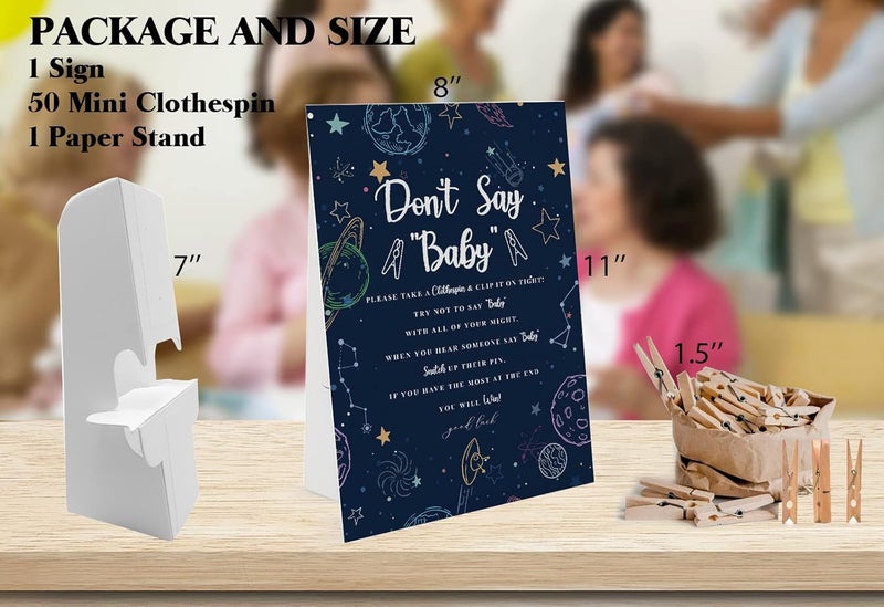 GNATV Galaxy Dont Say Baby Game 1 Sign And 50 Mini Natural Clothespins Dont Say Baby Baby Shower Game Baby Shower Decorations Baby Shower Games Gender Neutral Outer Space Baby Shower Game DS17 - Image 2