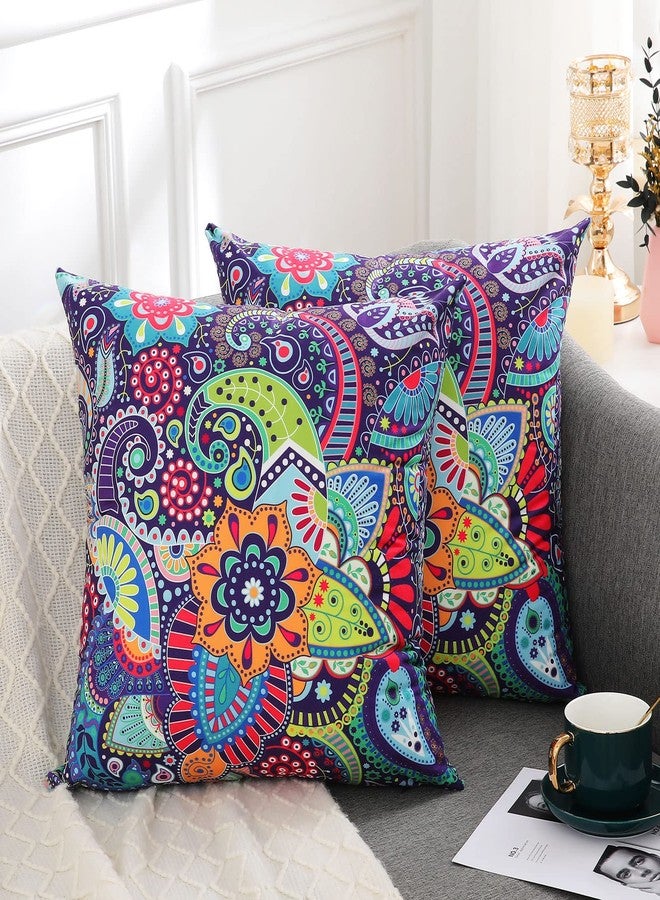 hyha Paisley Throw Pillow Covers 20x20 Inch, Set of 2 Printed Velvet Couch Pillows, Floral Pattern Decorative Pillow Covers, Multicolor Boho Pillow Covers for Bed Couch,(20x20, Paisley Floral) - Image 1