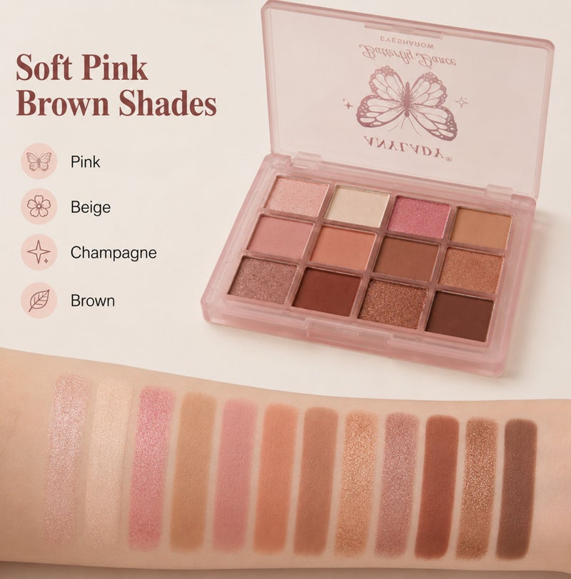 Me Now 12 Colors Nude Eyeshadow Palette Matte Shimmer Brown Eye Shadow Makeup Kit Compact Warm Neutral Palette for Daily Use 02 - Image 3