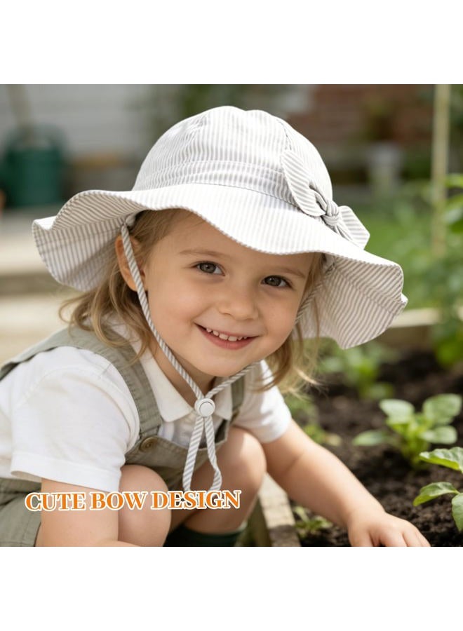 Weradau Baby Girl Sun Hat Summer Foldable Beach Hats with UPF50+ Sun Protection Wide Brim Toddler Bucket Hat Cap, Beige Stripe, 0-6 Months - Image 2