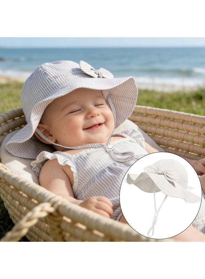 Weradau Baby Girl Sun Hat Summer Foldable Beach Hats with UPF50+ Sun Protection Wide Brim Toddler Bucket Hat Cap, Beige Stripe, 0-6 Months - Image 3
