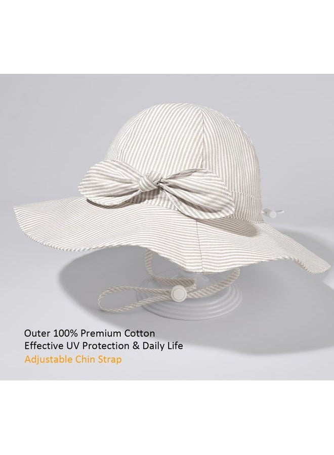 Weradau Baby Girl Sun Hat Summer Foldable Beach Hats with UPF50+ Sun Protection Wide Brim Toddler Bucket Hat Cap, Beige Stripe, 0-6 Months - Image 4