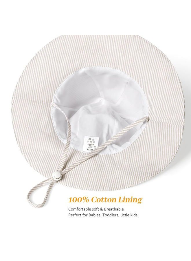 Weradau Baby Girl Sun Hat Summer Foldable Beach Hats with UPF50+ Sun Protection Wide Brim Toddler Bucket Hat Cap, Beige Stripe, 0-6 Months - Image 5