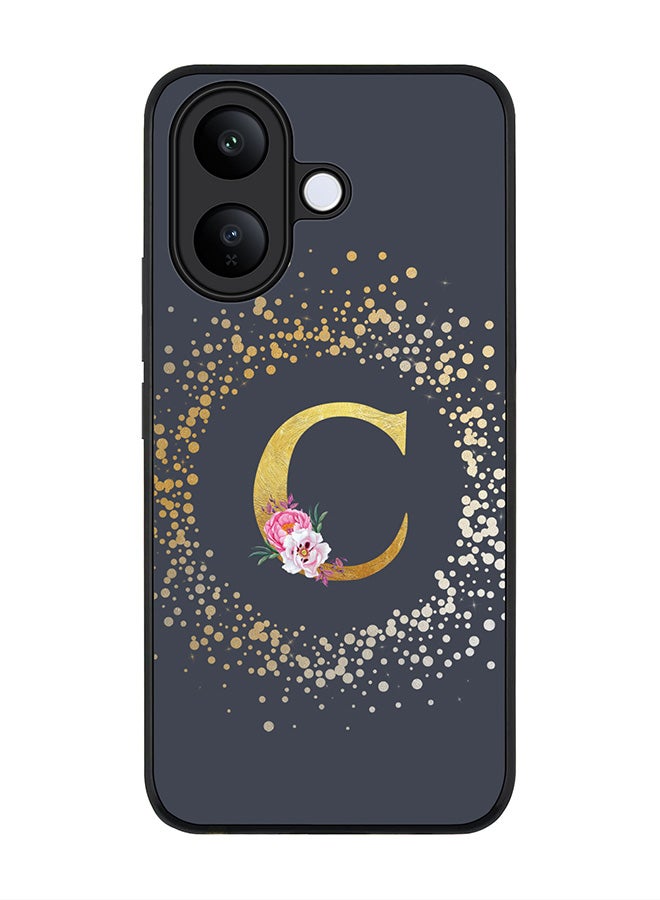 For vivo V60 Lite 5G / V60 Lite 4G Case,Slim fit Camera Protection, Shockproof Thin Phone cover  - Custom Monogram Floral - C  (Grey )