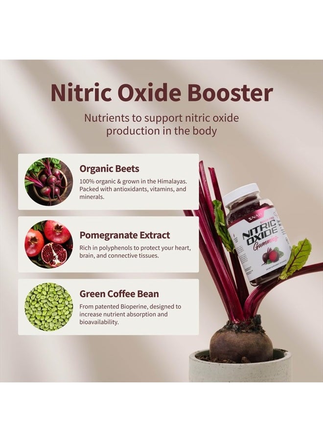 SNAP SUPPLEMENTS Sugar Free Nitric Oxide Beet Root Gummies - Heart Health, Energy Boost, Circulation, Beet Root Chewables, Beetroot Nitric Oxide Booster, 60 Gummies  - Image 3