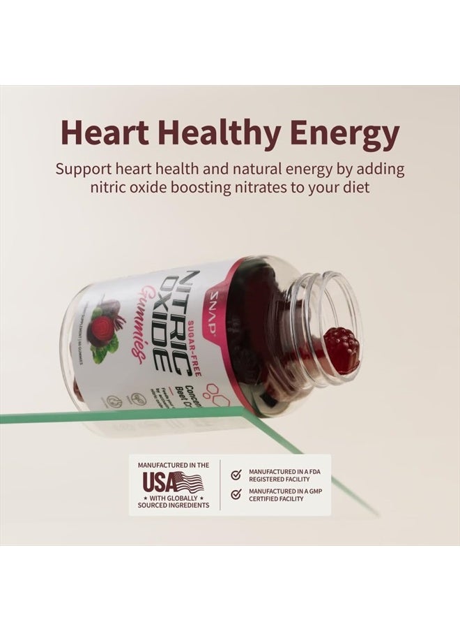 SNAP SUPPLEMENTS Sugar Free Nitric Oxide Beet Root Gummies - Heart Health, Energy Boost, Circulation, Beet Root Chewables, Beetroot Nitric Oxide Booster, 60 Gummies  - Image 2
