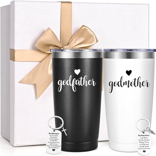 LiqCool Godparents Proposal Tumbler, Godmother & Godfather 20Oz with Keychain & Gift Box Set, Perfect for Baptism or Christmas (Black & White) - Image 1