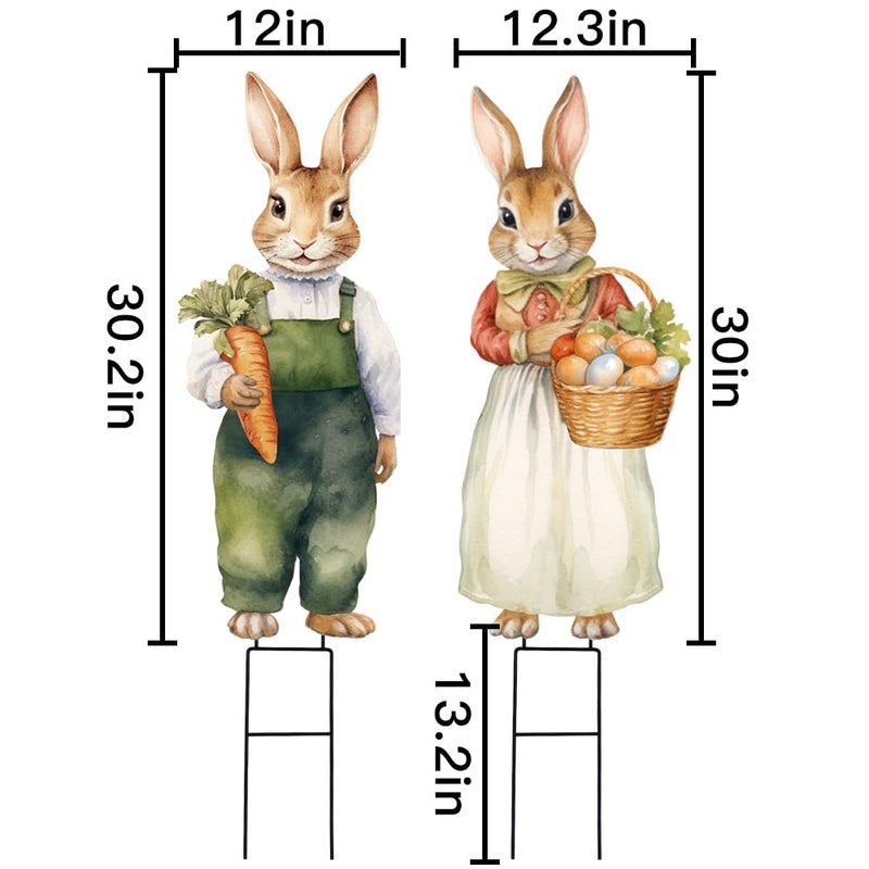 Bunny Chorus Easter Decorations Outdoor Yard Signs: 2pcs Large Metal Vintage Bunny with Carrot Eggs, Farmhouse Rustic Yard Decoration with Stakes, Lawn Garden Decor for Kids Family Home Outside Spring Easter Party - Image 2