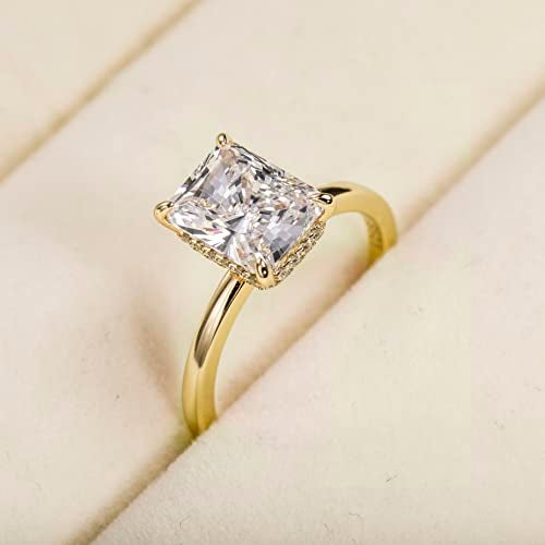 EAMTI 3CT 925 Sterling Silver 14K Gold Plated Engagement Rings Radiant Cut Solitaire Cubic Zirconia CZ Wedding Promise Rings for Her Wedding Bands for Women Size 6.5 - Image 3