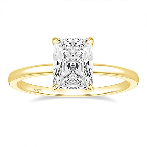 EAMTI 3CT 925 Sterling Silver 14K Gold Plated Engagement Rings Radiant Cut Solitaire Cubic Zirconia CZ Wedding Promise Rings for Her Wedding Bands for Women Size 6.5 - Image 1