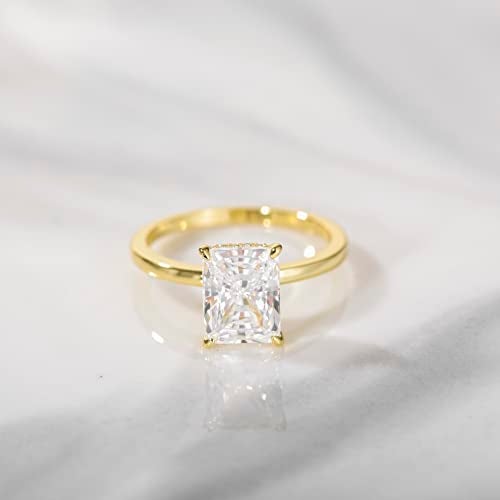 EAMTI 3CT 925 Sterling Silver 14K Gold Plated Engagement Rings Radiant Cut Solitaire Cubic Zirconia CZ Wedding Promise Rings for Her Wedding Bands for Women Size 6.5 - Image 2